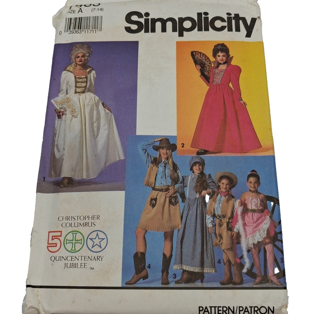 Simplicity 7483 Girls 7-14 UNCUT Historical Costume Pioneer Western Queen